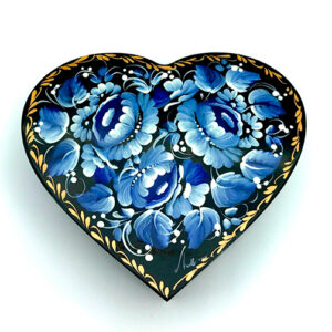 Blue and White Painted Heart Shaped Box