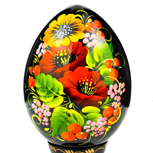 Decorative wooden egg hand painted with Red and Yellow