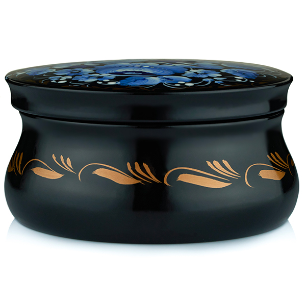 Round lacquer box blue flowers