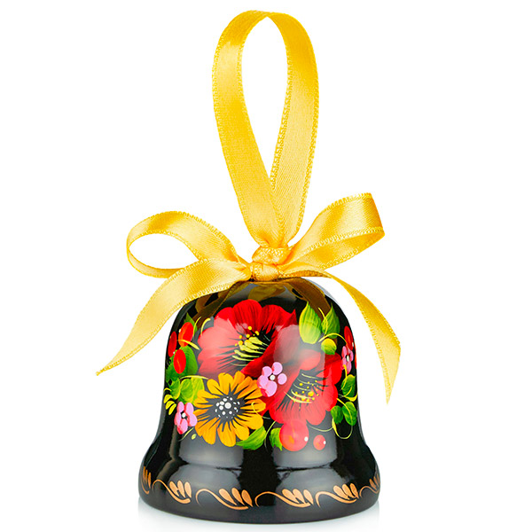Decorative wooden bell with floral painting, Petrykivka painting
