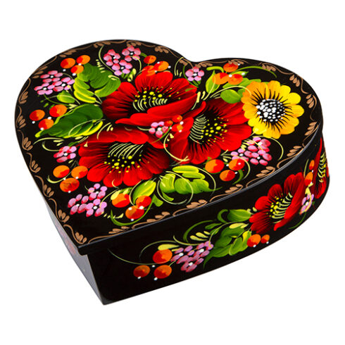 Heart-shaped lacquer box for jewelry red and yellow