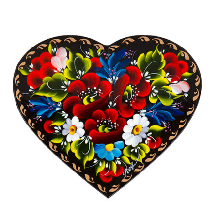 Heart-shaped lacquer box hand painted in Petrykivka manner