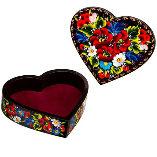 Hand Painted Lacquer Box Opened Heart-Shaped Form