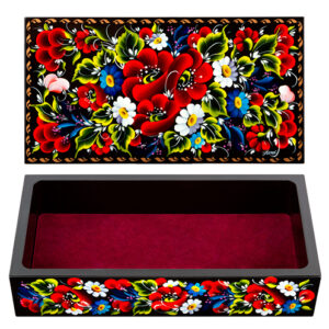 Rectangular Hand Painted Wooden Box With Opened Lid