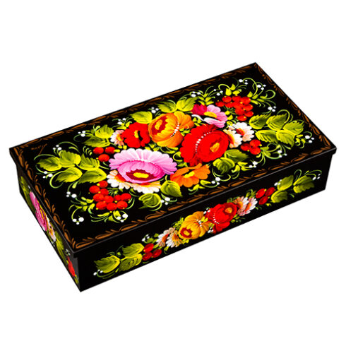 Rectangular Wooden Lacquer Jewelry Box with Lid, Hand 