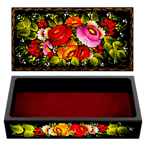 Rectangular Wooden Lacquer Jewelry Box with Lid, Hand 