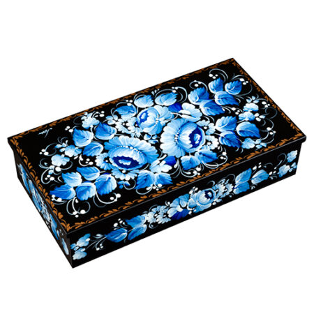 Hand Painted Wooden Lacquer Box Blue and White