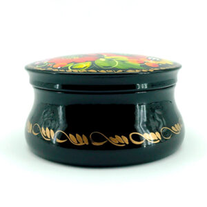 Round jewelry box hand painted and lacquered