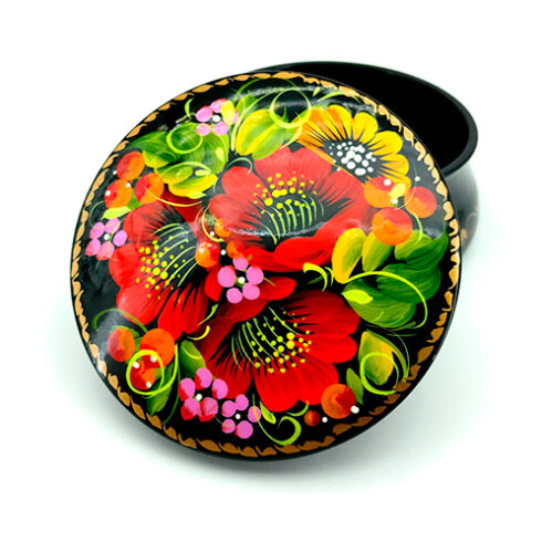 Round jewelry box hand painted and lacquered