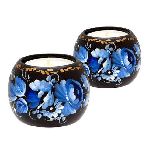 Tealight candle holder set of two monochrome blue