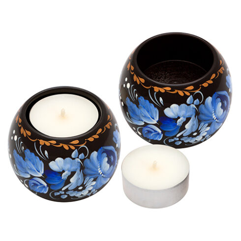 Tealight candle holder set of 2 blue and white