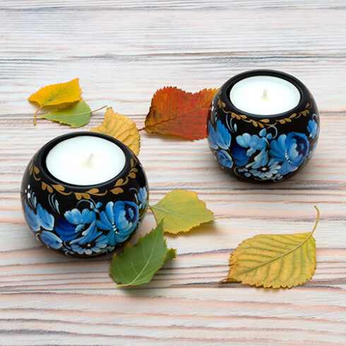 Tealight candle holder set of 2 blue and white