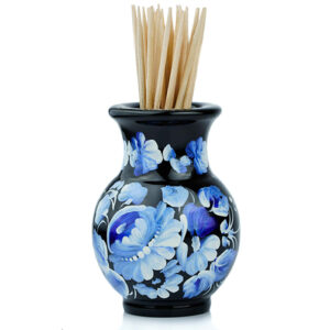 Toothpick holder made of wood and hand-painted UA Creations Blue and White