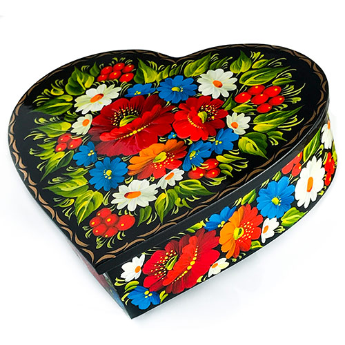 Heart-shaped jewelry box with a floral painting