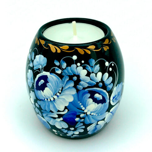 Blue and white wooden tealight candle holder