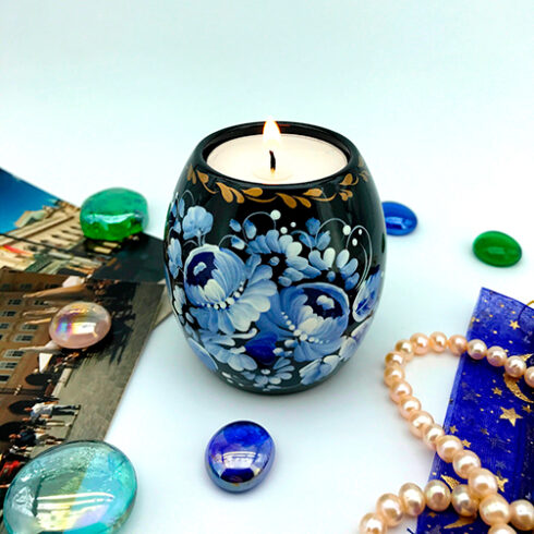 Tealight candle holder with fire blue and white