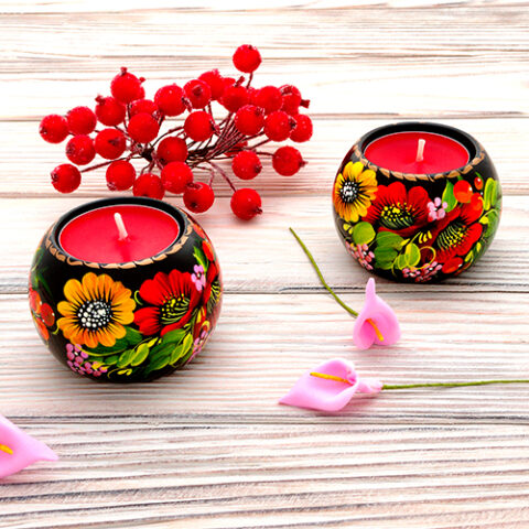 Tealight candle holder set of 2 red and yellow