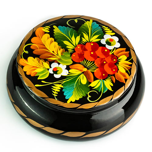Hand painted lacquered wooden box with floral decoration