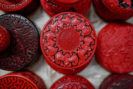 Antique Lacquer Boxes made using ancient Technique of Carved Lacquer