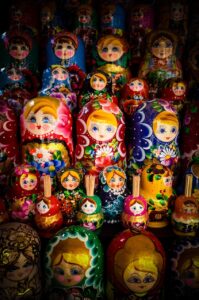 Russian Lacquered Nesting Dolls Matryoshka on a Stand