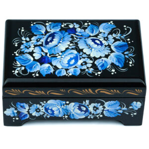 Lacquer wooden box with hinged lid Blue and White