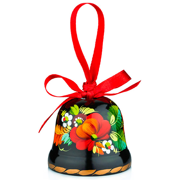Decorative wooden bell with hand painted Petrykivka painting