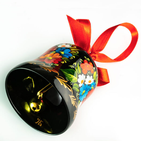 Decorative Wooden Bell with Red Silk Ribbon