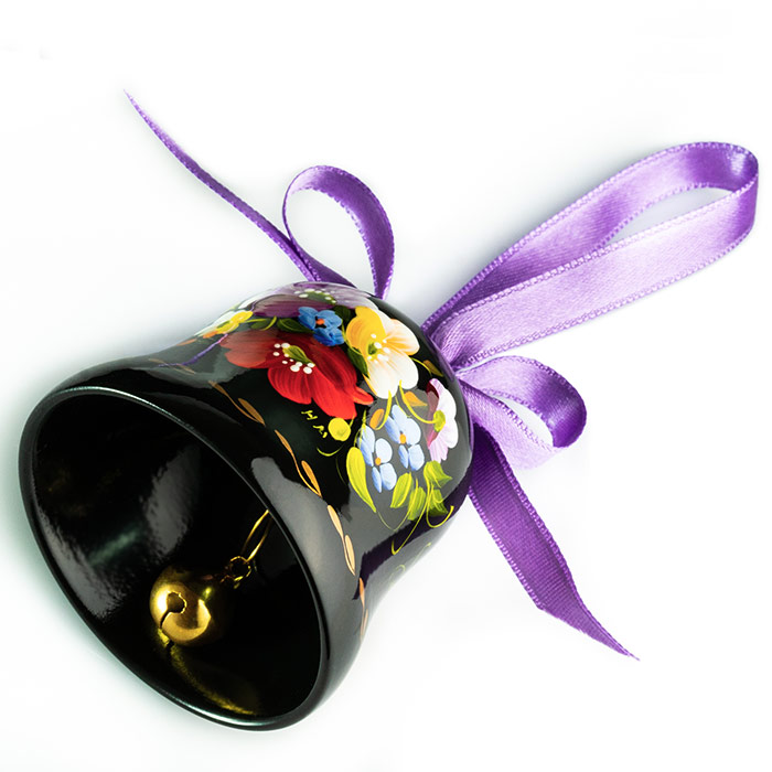 Wooden decorative bell with violet string