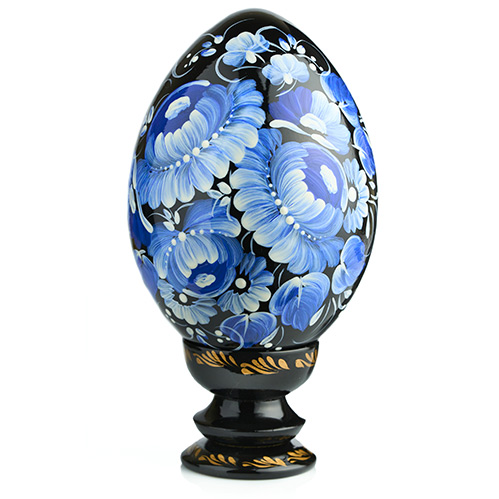Pysanka wooden Easter Egg Blue and White