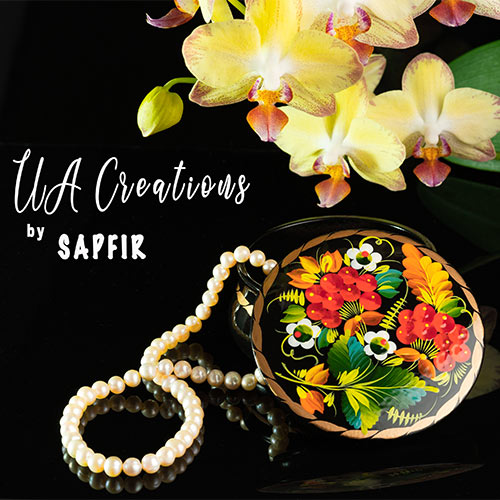 UA Creations lacquer box for jewelry with yellow flowers